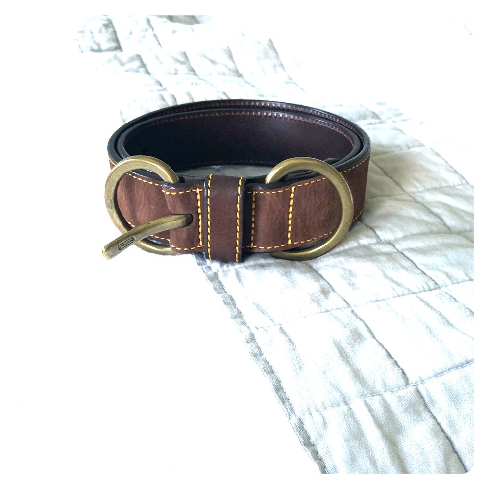 Coach Nubuck Leather Belt Brass Chocolate Brown